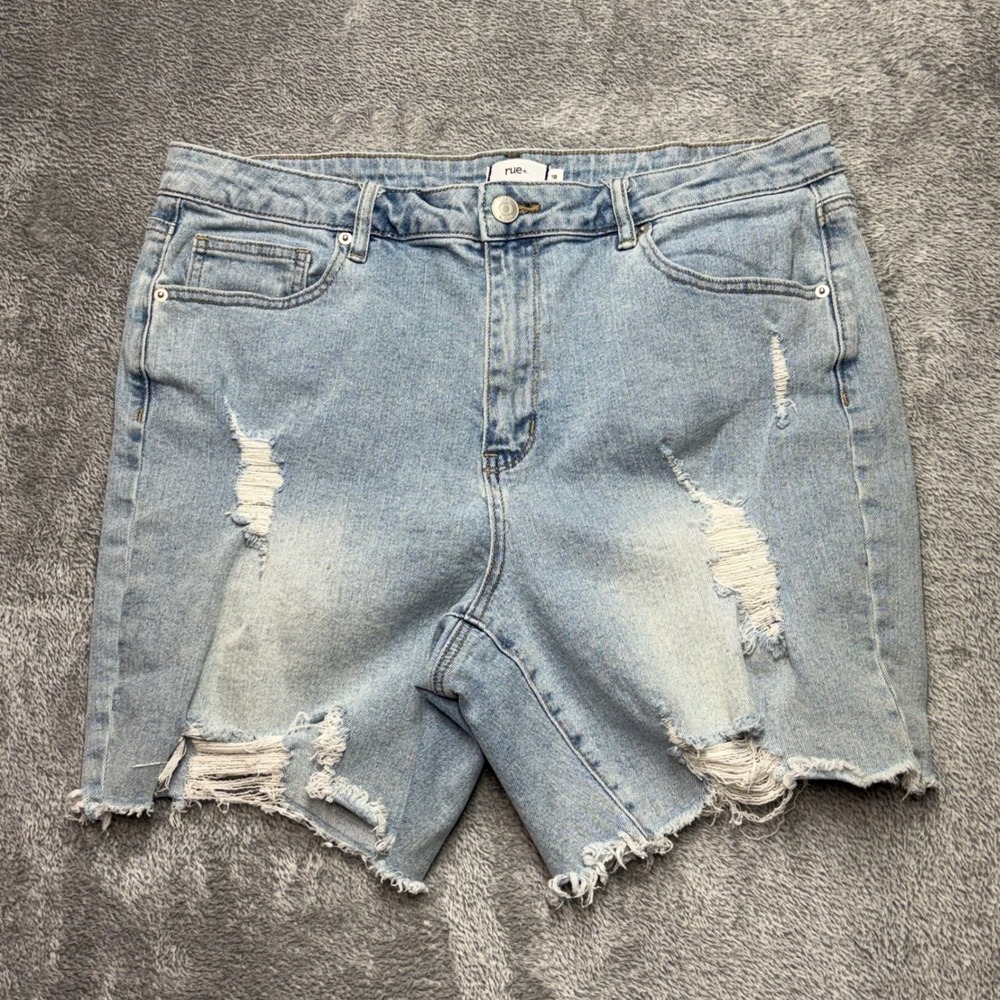Rue21 Denim Shorts Women 18 Blue Good Distressed High Rise‎ Frayed Hem 358